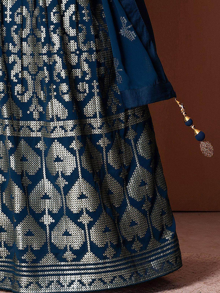 Charming Blue Sequins Georgette Sangeet Wear Lehenga Choli - Ethnic Plus In