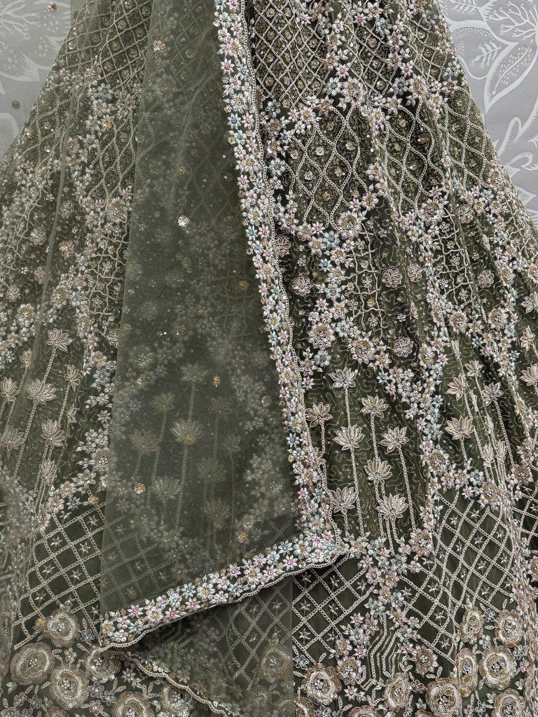 Charming Green Dori Work Net Bridesmaid Lehenga Choli With Dupatta - Ethnic Plus In