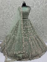 Charming Green Net Sequins Bridesmaids Lehenga Choli