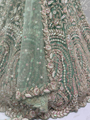 Charming Green Net Sequins Bridesmaids Lehenga Choli - Ethnic Plus In