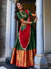 Charming Green Zari Weaving Silk Traditional Half Saree Lehenga - Ethnic Plus In