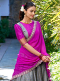 Charming Grey Zari Weaving Silk Onam Special Half Saree Lehenga - Ethnic Plus In