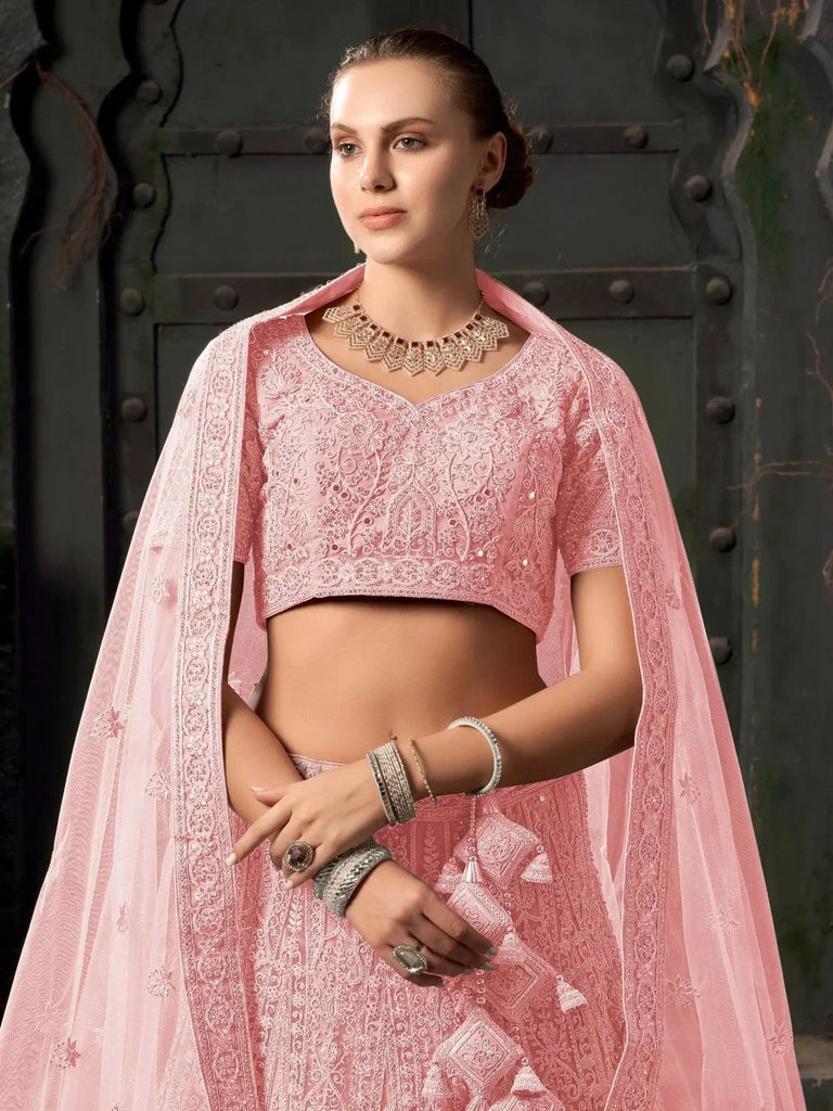 Charming Light Pink Zarkan Net Engagement Wear Lehenga Choli - Ethnic Plus In
