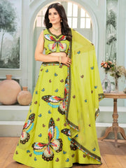 Charming Lime Green Georgette Embroidered Lehenga Choli - Ethnic Plus In