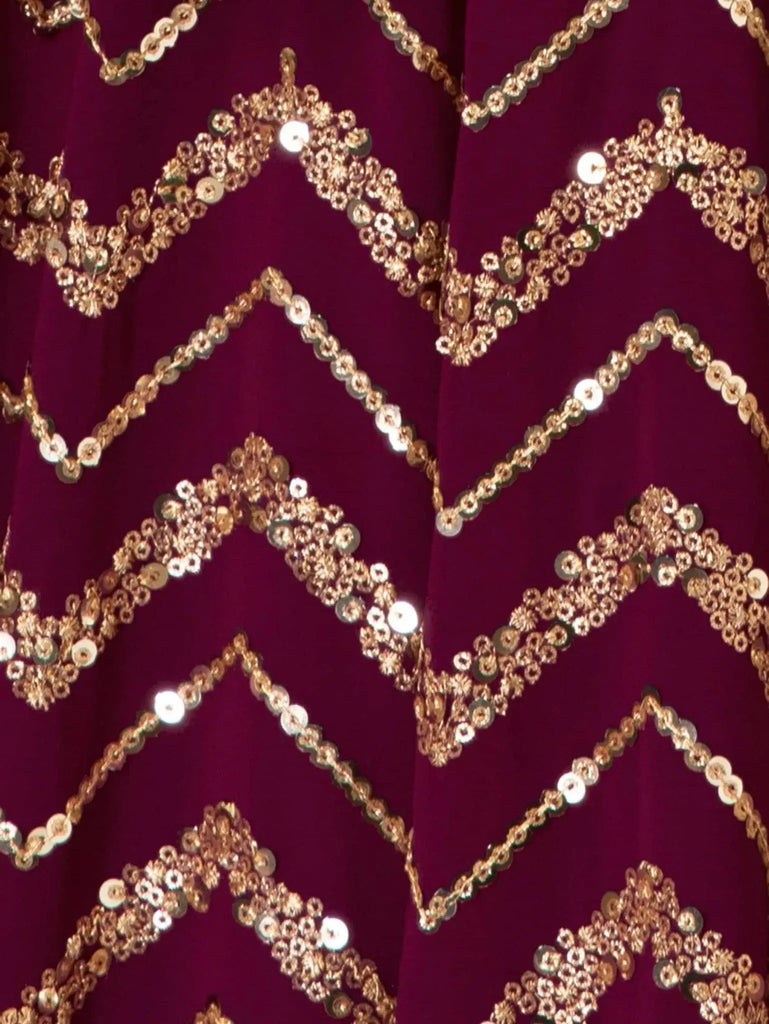 Charming Maroon Zari Embroidered Georgette Wedding Lehenga Choli - Ethnic Plus In