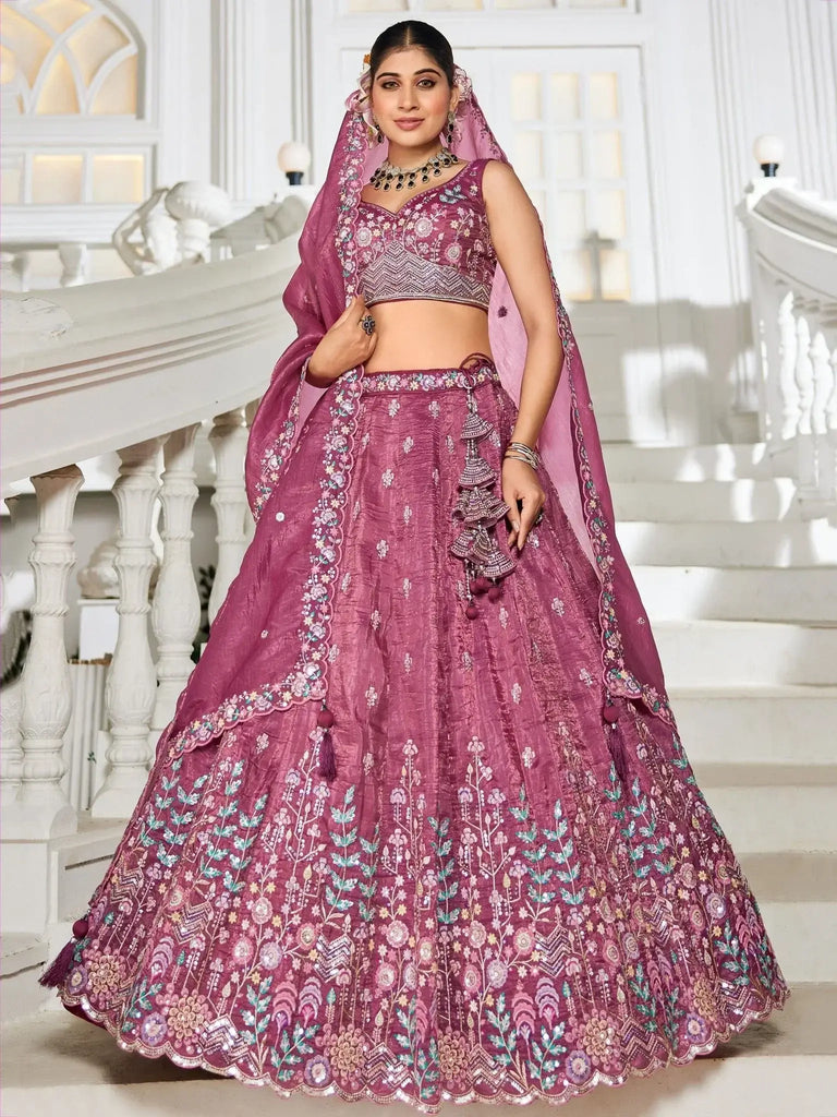 Charming Mauve Thread Embroidered Bridesmaids Lehenga Choli - Ethnic Plus In