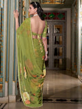 Charming Mehendi Georgette Printed Saree With Blouse - Ethnic Plus In
