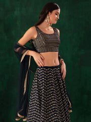 Charming Navy Blue Sequins Georgette Party Wear Lehenga Choli - Ethnic Plus In
