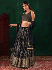 Charming Navy Blue Sequins Georgette Party Wear Lehenga Choli - Ethnic Plus In