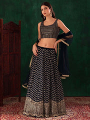 Charming Navy Blue Sequins Georgette Party Wear Lehenga Choli - Ethnic Plus In