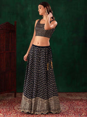 Charming Navy Blue Sequins Georgette Party Wear Lehenga Choli - Ethnic Plus In
