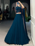 Charming Navy Blue Thread Work Georgette Wedding Wear Lehenga Choli - Ethnic Plus In