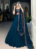 Charming Navy Blue Thread Work Georgette Wedding Wear Lehenga Choli - Ethnic Plus In