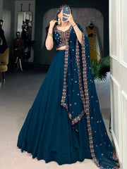 Charming Navy Blue Thread Work Georgette Wedding Wear Lehenga Choli - Ethnic Plus In