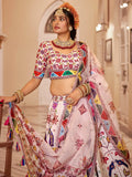 Charming Off - White Printed Art Silk Lehenga Choli With Dupatta - Ethnic Plus In