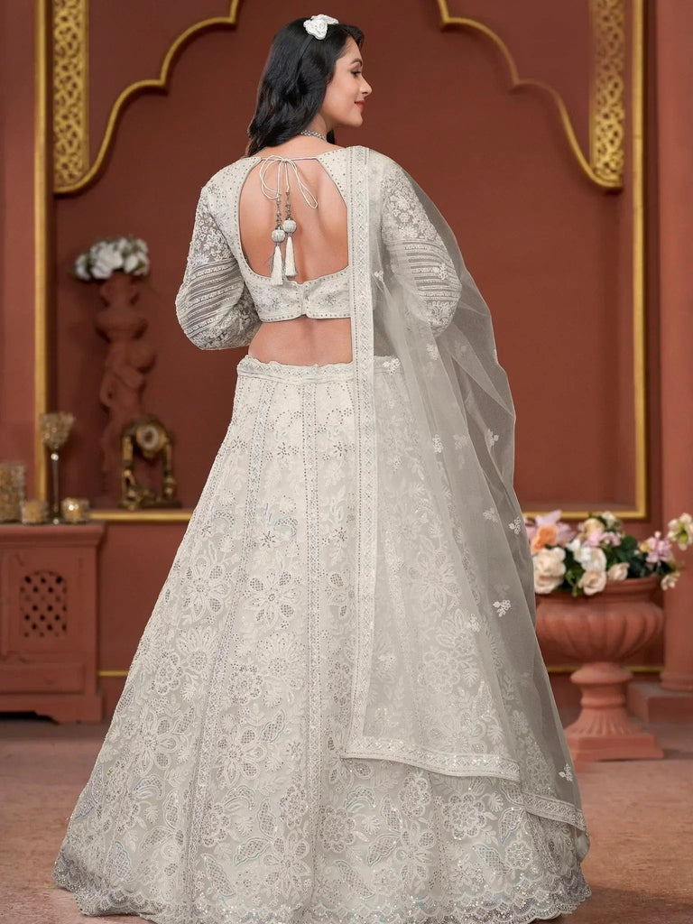 Charming Off - White Sequins Georgette Reception Wear Lehenga Choli - Ethnic Plus In