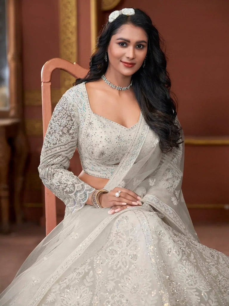 Charming Off - White Sequins Georgette Reception Wear Lehenga Choli - Ethnic Plus In