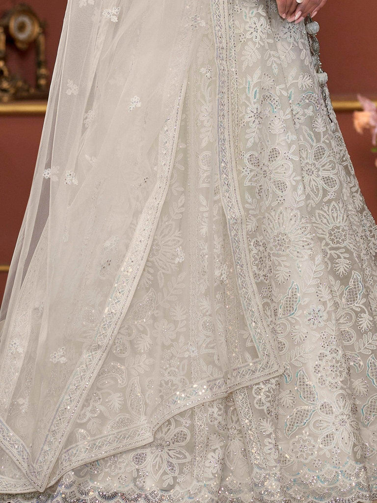 Charming Off - White Sequins Georgette Reception Wear Lehenga Choli - Ethnic Plus In