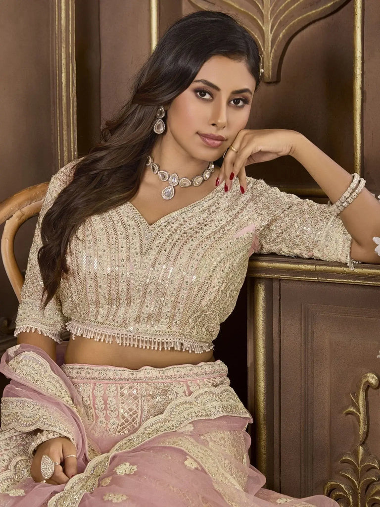 Charming Peach Sequins Net Bridesmaid Lehenga Choli With Dupatta - Ethnic Plus In