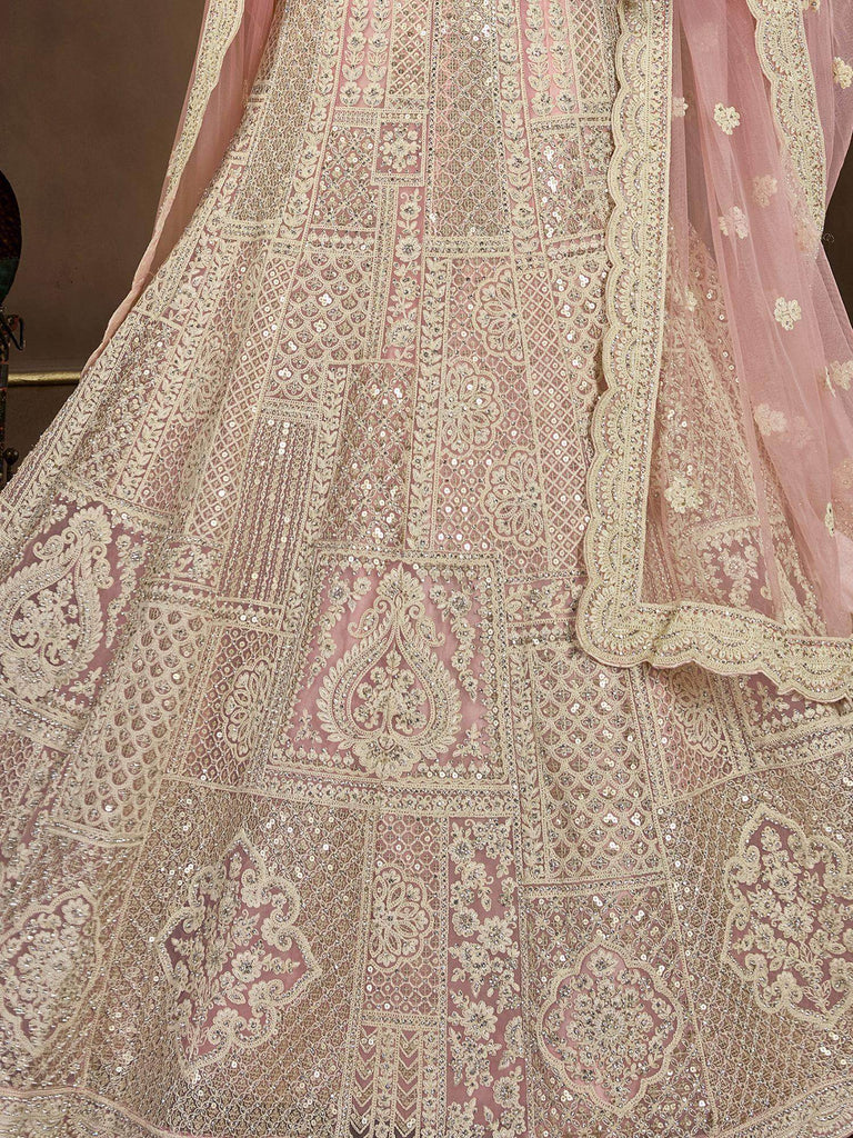 Charming Peach Sequins Net Bridesmaid Lehenga Choli With Dupatta - Ethnic Plus In