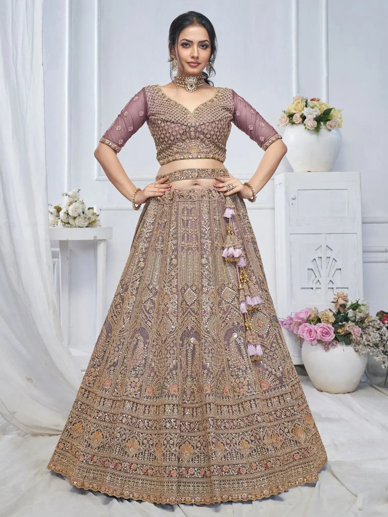 Charming Purple Sequins Net Bridesmaid Lehenga Choli With Duppatta - Ethnic Plus In
