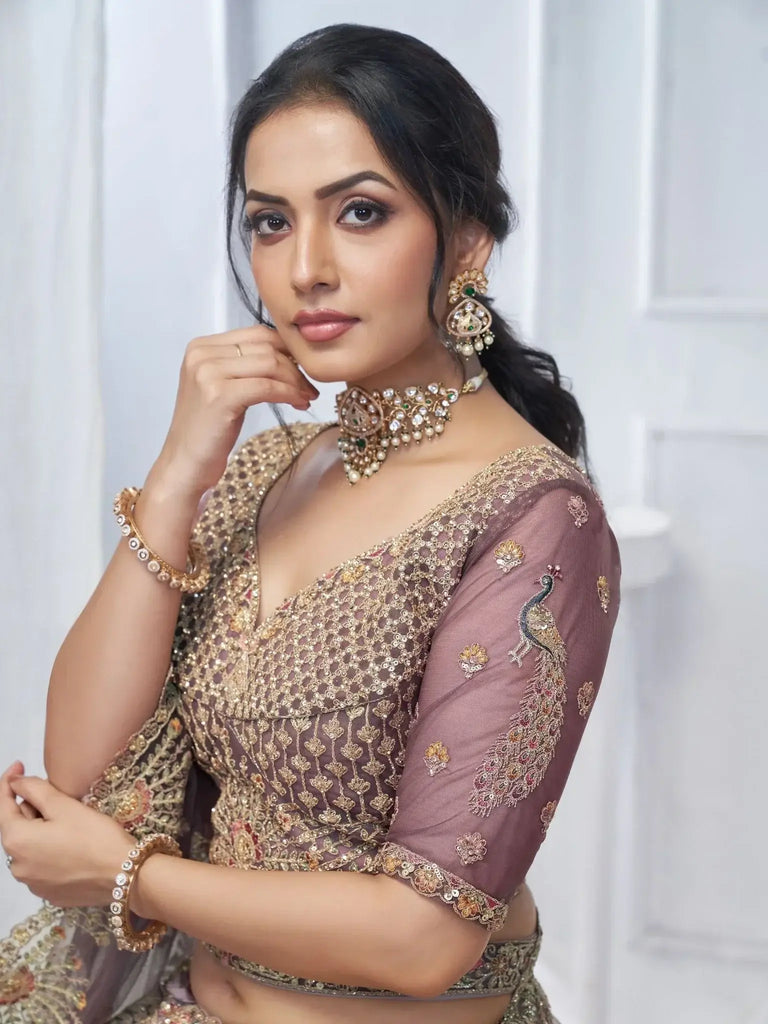 Charming Purple Sequins Net Bridesmaid Lehenga Choli With Duppatta - Ethnic Plus In