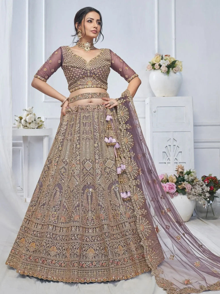 Charming Purple Sequins Net Bridesmaid Lehenga Choli With Duppatta - Ethnic Plus In