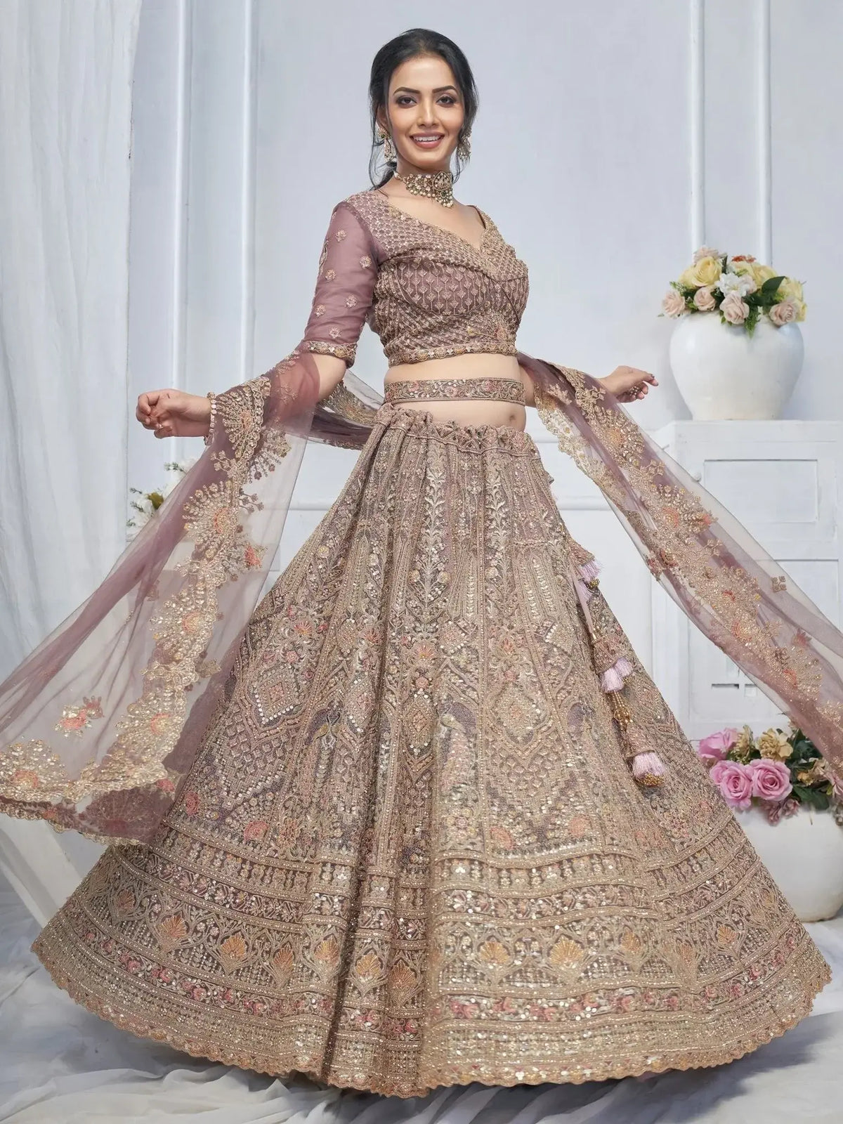 Charming Purple Sequins Net Bridesmaid Lehenga Choli With Duppatta - Ethnic Plus In