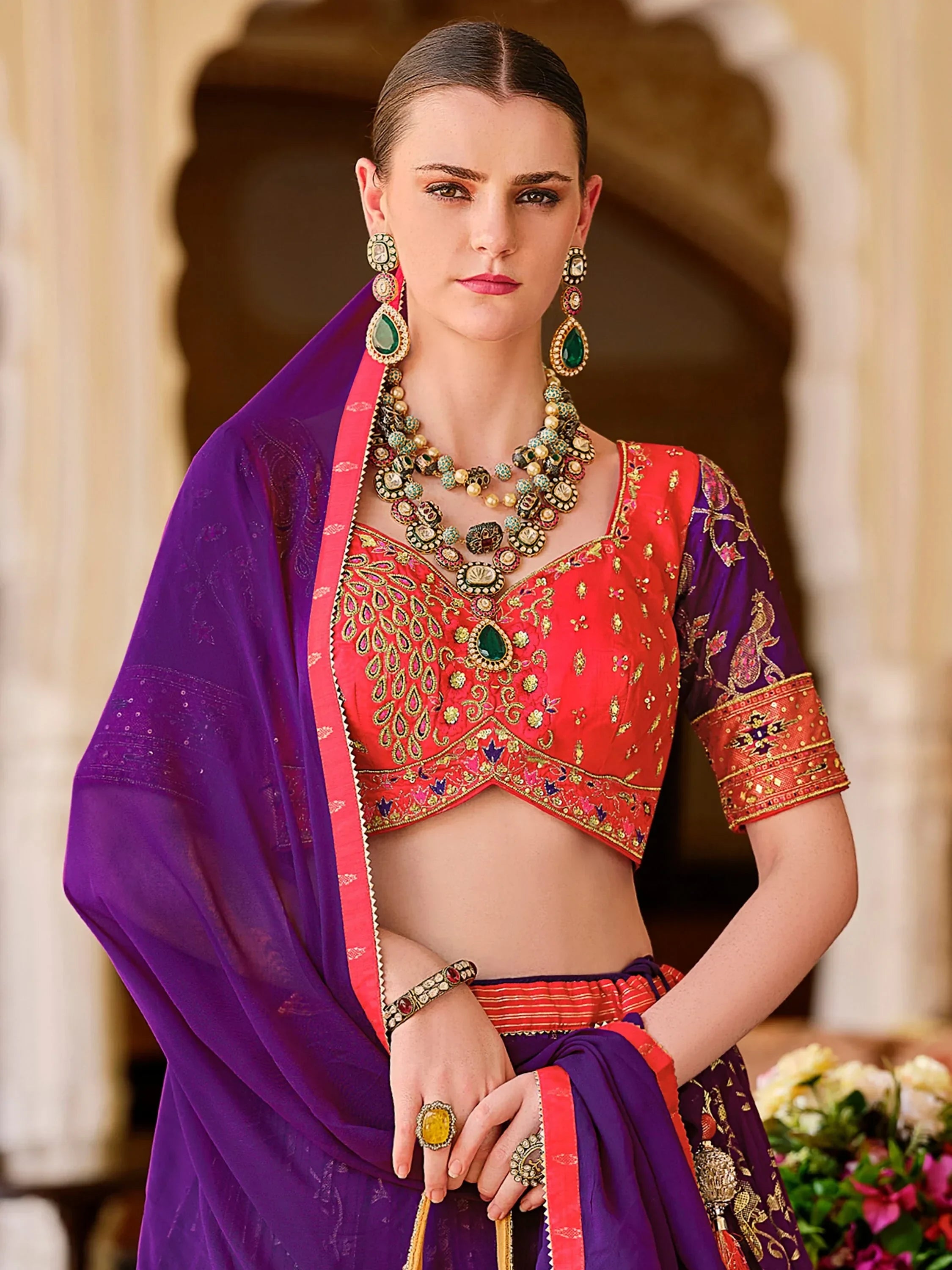 Charming Purple Zari Weaving Silk Traditional Lehenga Choli With Dupatta - Ethnic Plus In