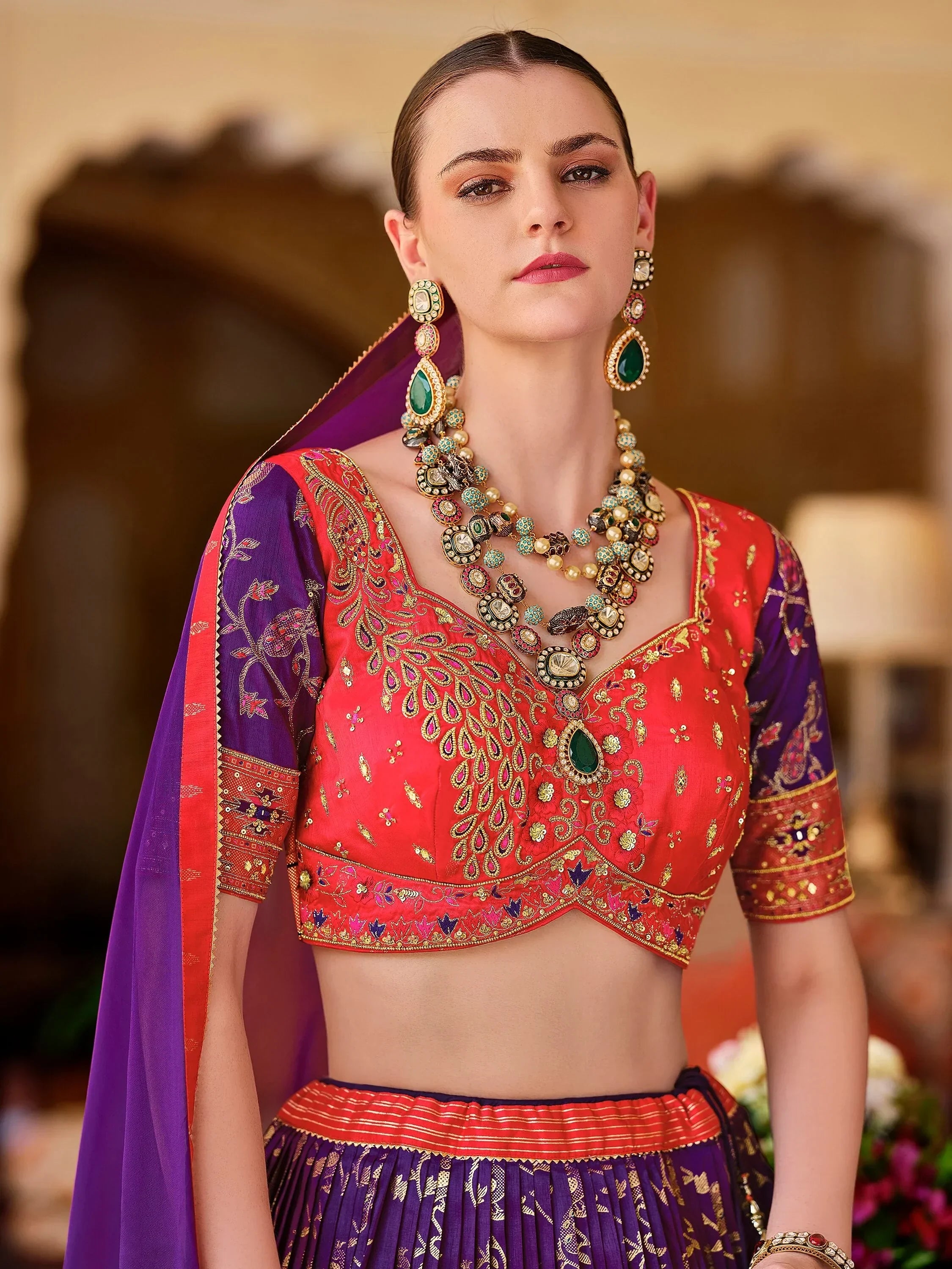 Charming Purple Zari Weaving Silk Traditional Lehenga Choli With Dupatta - Ethnic Plus In