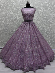 Charming Purple Zircon Work Net Bridesmaid Lehenga Choli With Dupatta - Ethnic Plus In