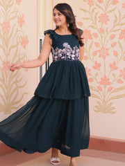Charming Rama Blue Beads Work Georgette Designer Gown - Ethnic Plus In