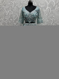 Charming Sky - Blue Pearl Work Net Bridesmaid Lehenga Choli With Dupatta - Ethnic Plus In