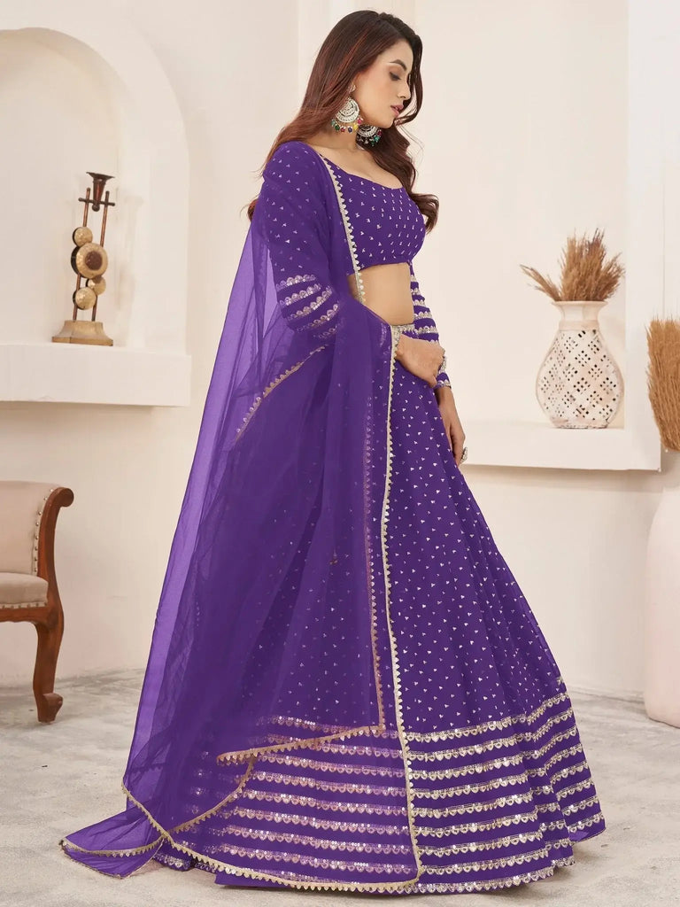 Charming Violet Sequins Work Georgette Wedding Wear Lehenga Choli - Ethnic Plus In