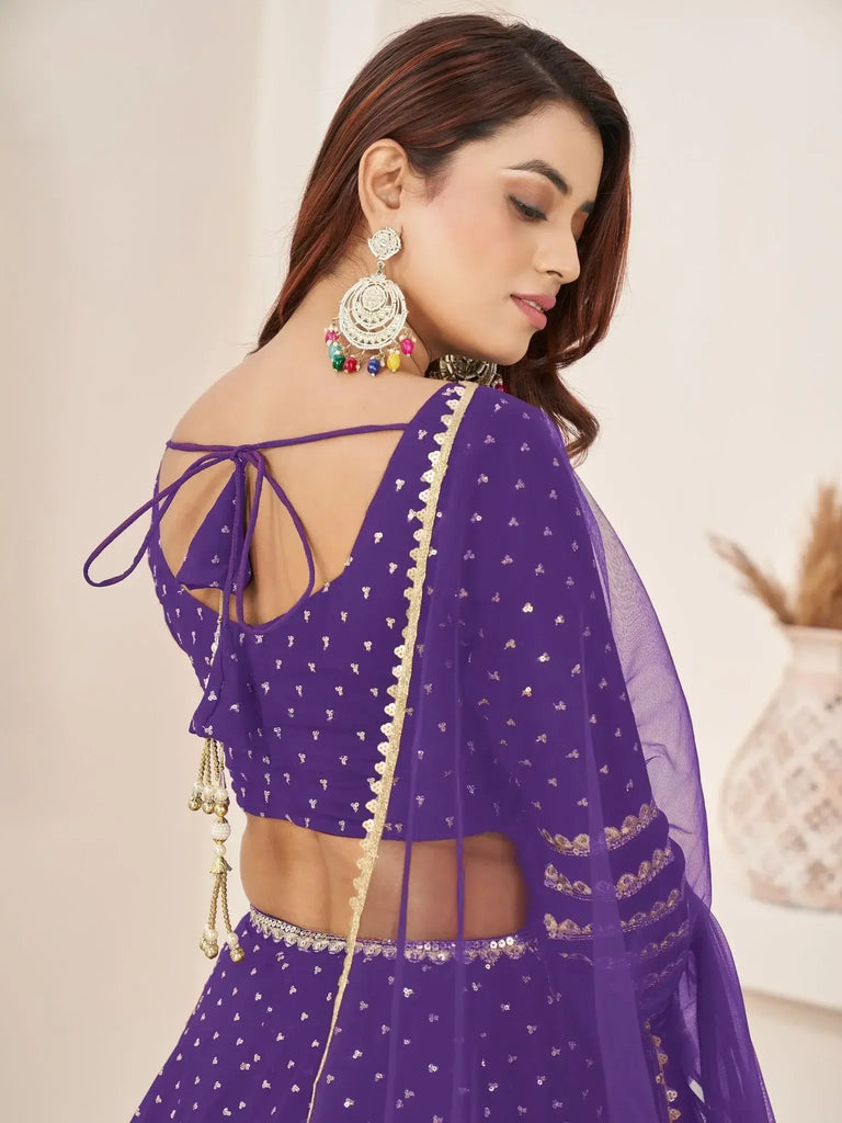 Charming Violet Sequins Work Georgette Wedding Wear Lehenga Choli - Ethnic Plus In