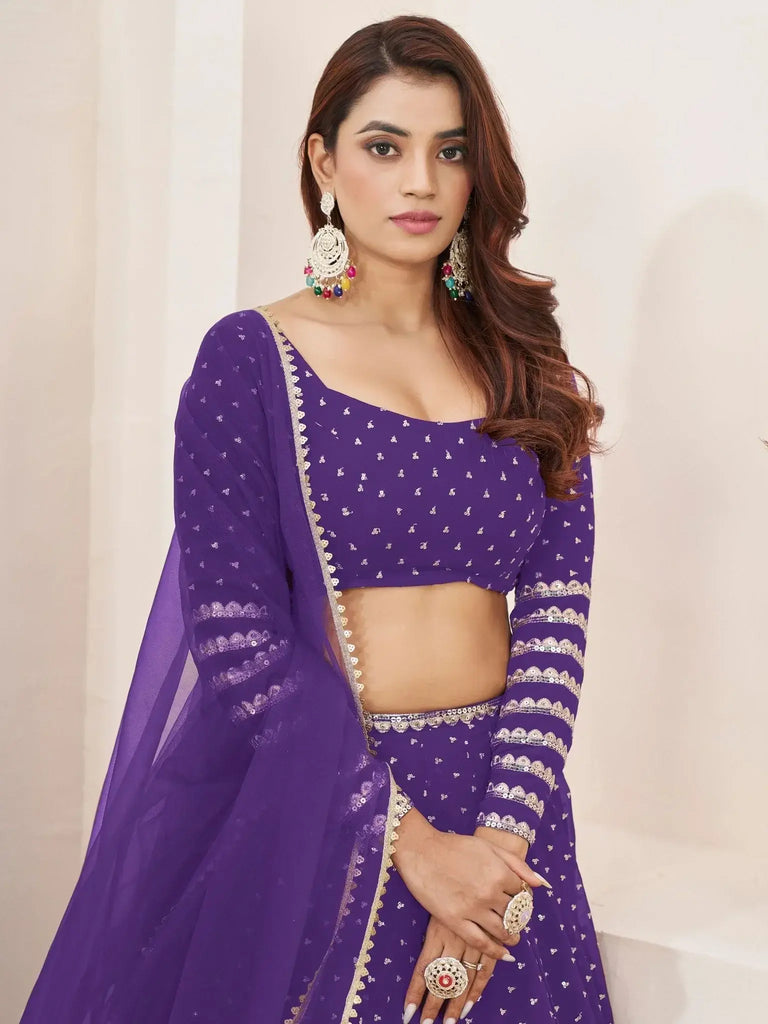 Charming Violet Sequins Work Georgette Wedding Wear Lehenga Choli - Ethnic Plus In