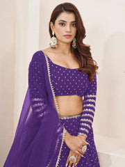 Charming Violet Sequins Work Georgette Wedding Wear Lehenga Choli - Ethnic Plus In