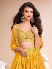 Charming Yellow Bandhani Printed Jacquard Haldi Wear Lehenga Choli - Ethnic Plus In