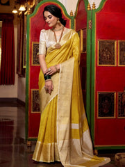 Charming Yellow Jacquard Silk Zari Weaving Saree With Blouse - Ethnic Plus In