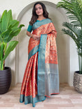Charming Orange Zari Weaving Tissue Silk Festival Wear Saree