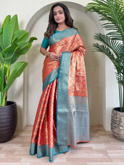 Charming Orange Zari Weaving Tissue Silk Festival Wear Saree