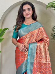 Charming Orange Zari Weaving Tissue Silk Festival Wear Saree