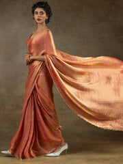 Charming Peach Border Work Satin Designer Pre-Stitched Saree