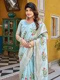 Chic Blue Thread Embroidered Silk Event Wear Saree With Blouse - Ethnic Plus In