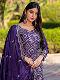 Chic Purple Chinon Sequins Work Engagement Wear Palazzo Suit - Ethnic Plus In