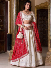 Classic Off - White Silk Wedding Lehenga Choli With Bandhej Print Dupatta - Ethnic Plus In