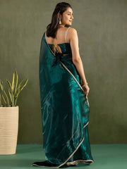 Classy Dark Green Lace Bordered Chiffon Ready To Drape Saree - Ethnic Plus In