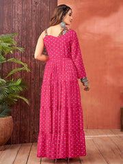 Classy Rani Pink Georgette Bandhani Printed Navratri Wear Gown - Ethnic Plus In
