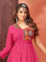 Classy Rani Pink Georgette Bandhani Printed Navratri Wear Gown - Ethnic Plus In