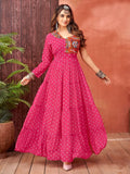 Classy Rani Pink Georgette Bandhani Printed Navratri Wear Gown - Ethnic Plus In